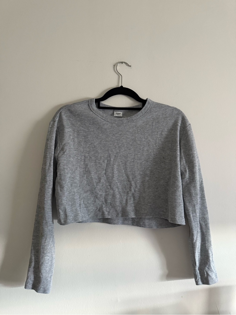 Sunday Best Heather Gray Waffle Knit Cropped Long-Sleeve Top - size XS